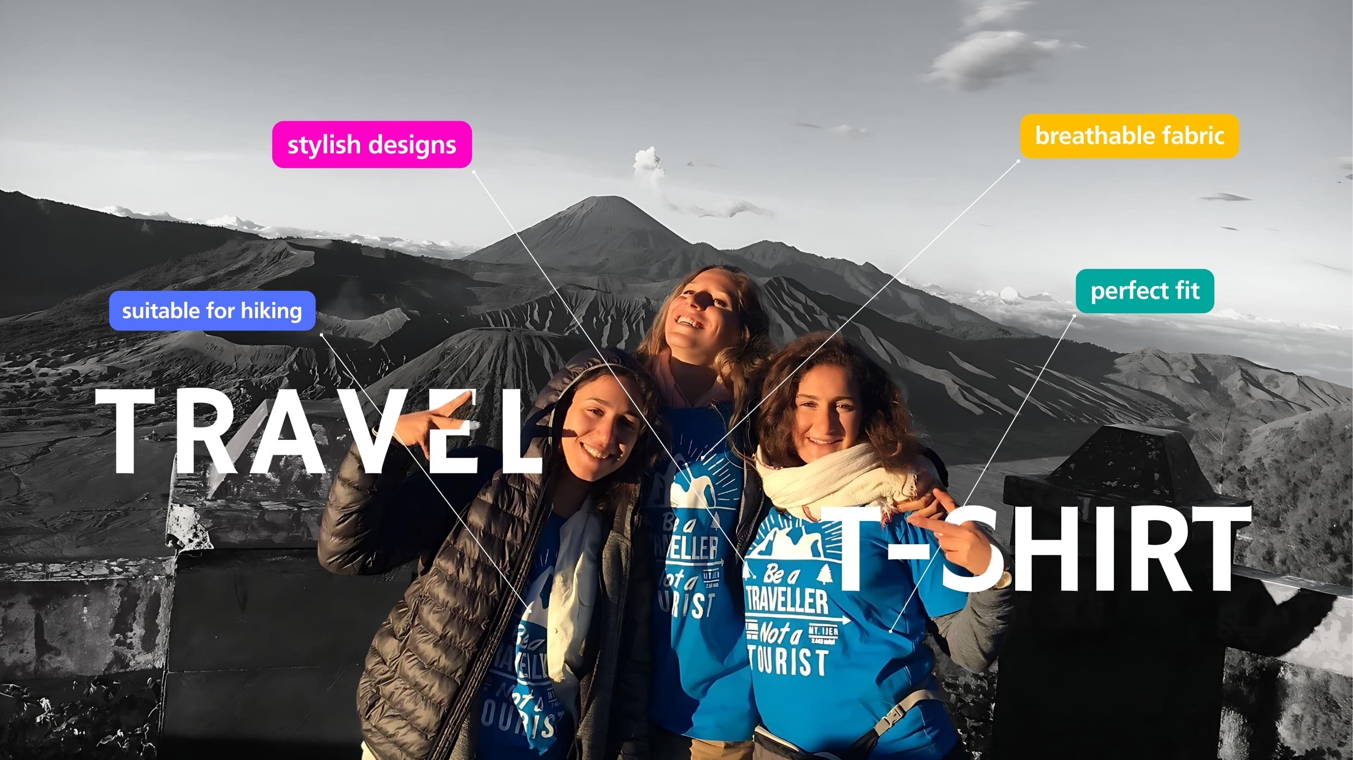 Group of tourists wearing JVTO t-shirts