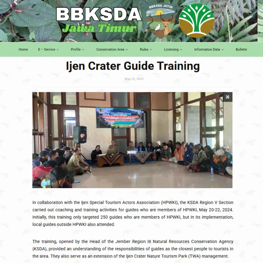 Preview: BBKSDA Jatim official training article: HPWKI members participate in Ijen guide safety training (SAR & emergency first aid).