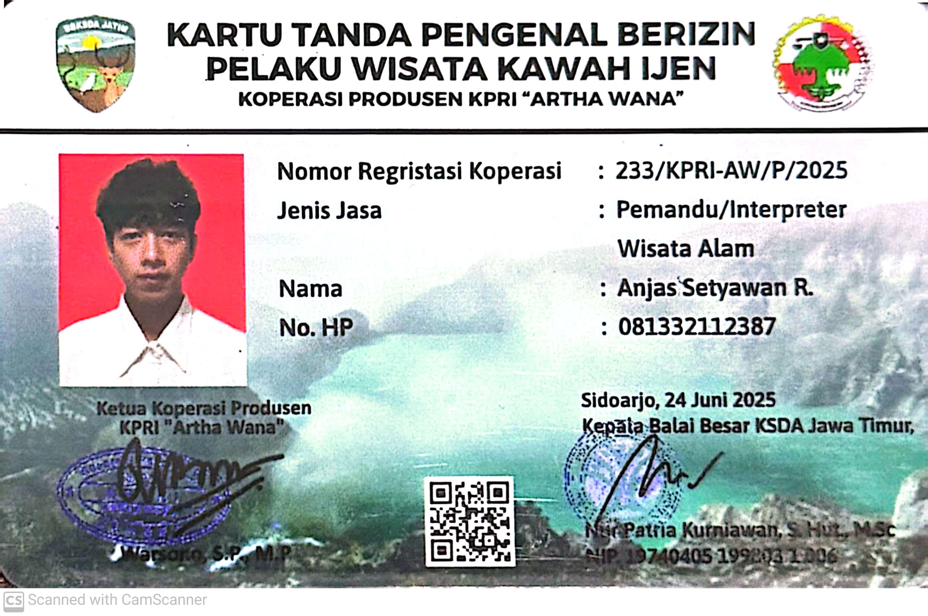Official Ijen climbing license for Anjas.